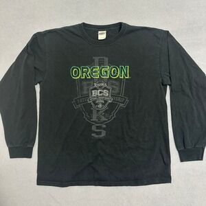 Gildan Oregon Ducks Sports T-Shirt Crew-Neck Long Sleeves Black Mens Size L